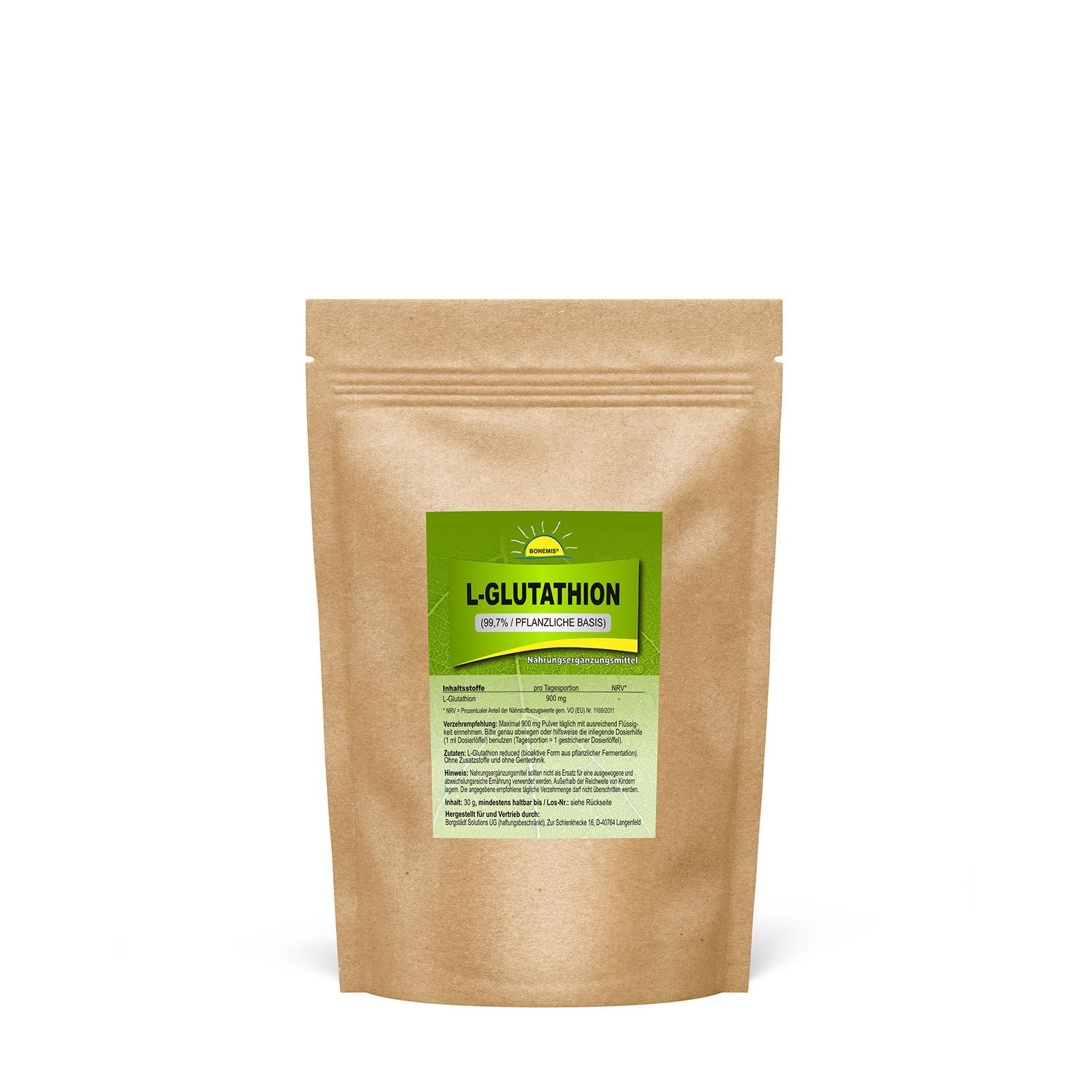 Bonemis® L-Glutathion (pflanzliche Basis, reduced/bioaktiv), ohne Zusatzstoffe, 30 g Pulver im Beutel