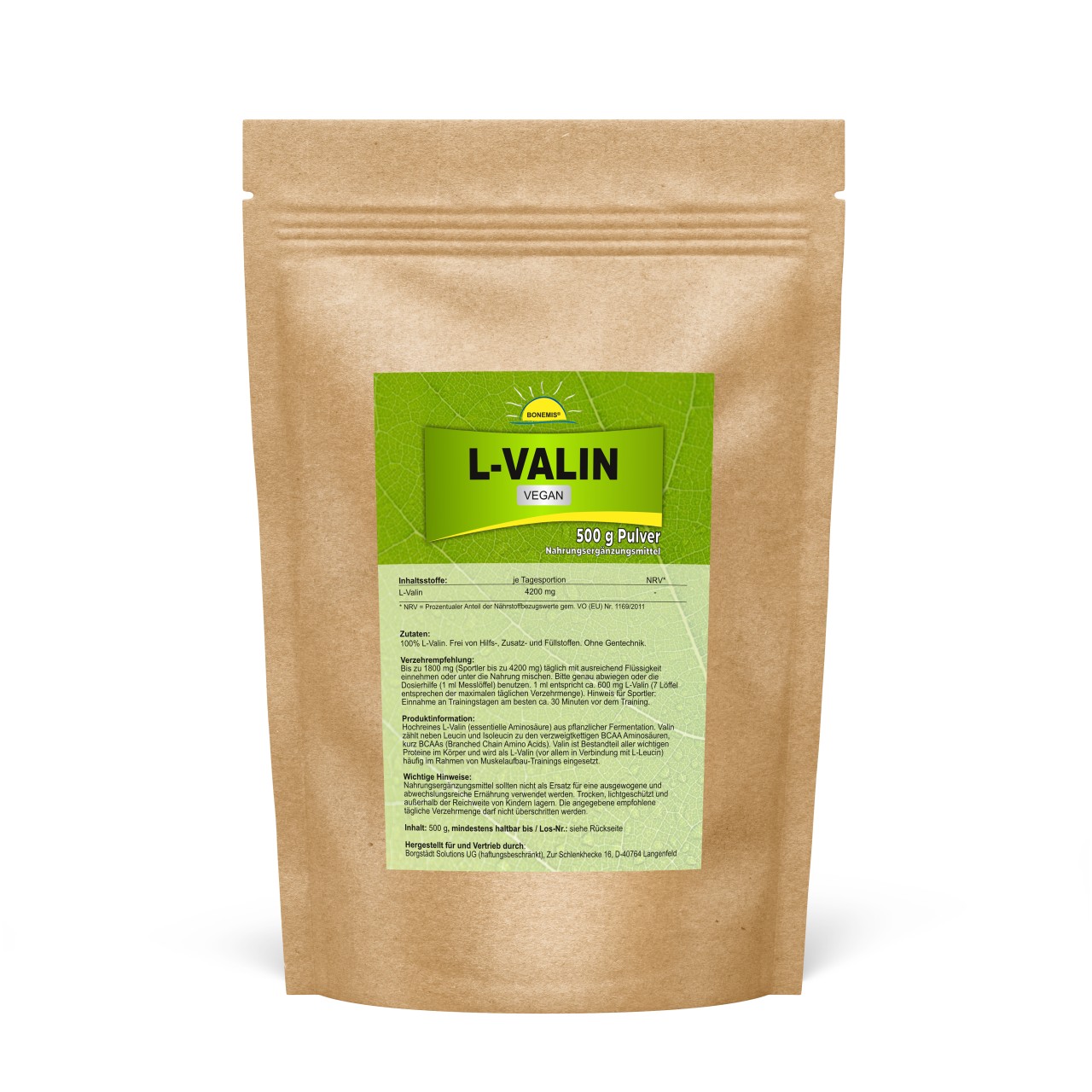 Bonemis® L-Valin, veganes Pulver, 500 g im Beutel