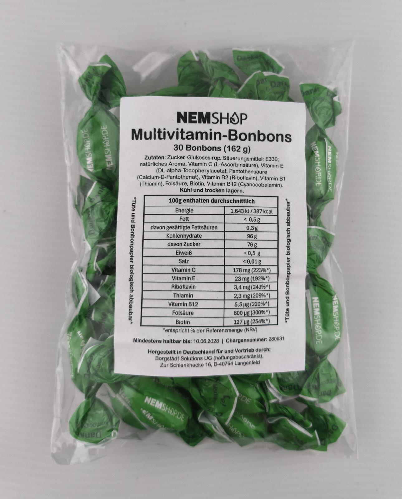 Multivitamin-Bonbons, 30 Stück, fruchtig, im PLA-Beutel (industriell kompostierbar)