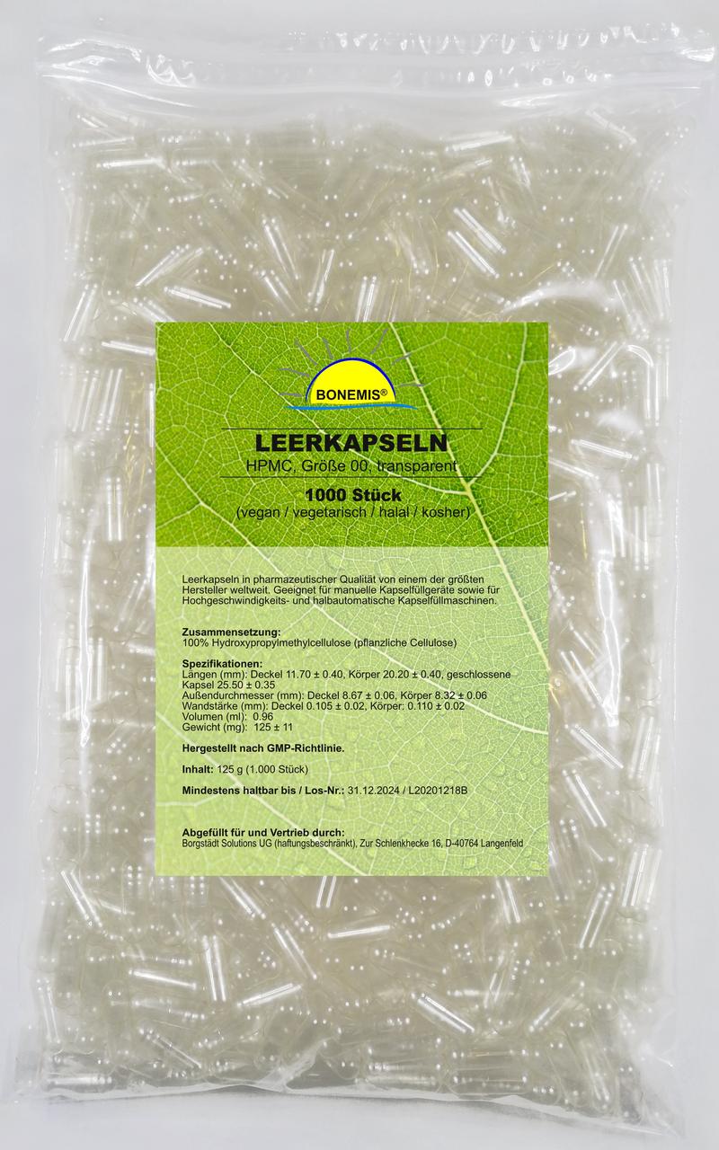 Leerkapseln, Größe 00, transparent, HPMC (vegan / vegetarisch / halal / koscher), 1000 Stück