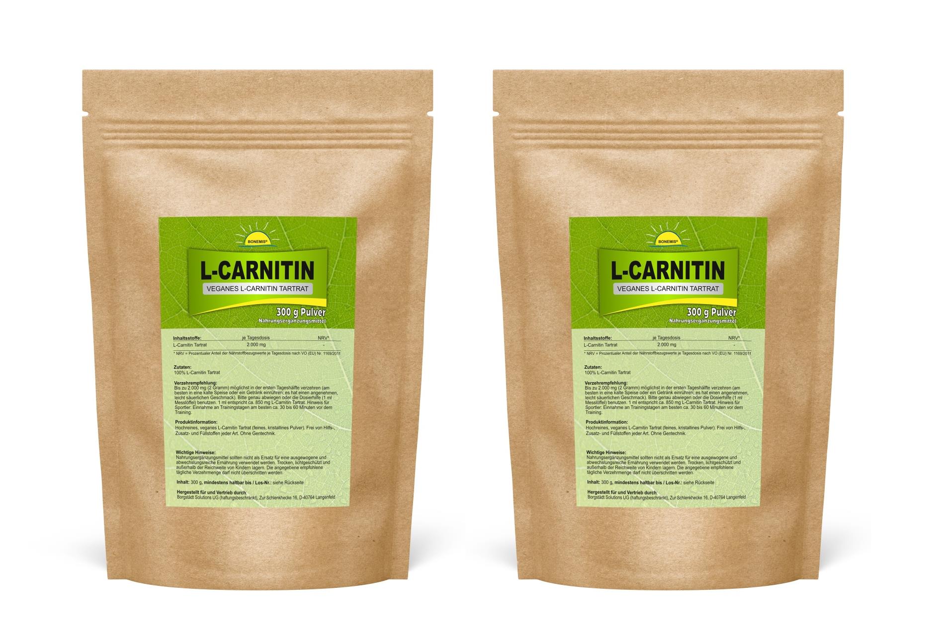 Bonemis L-Carnitin Tartrat, veganes Pulver, 300 g im Beutel Bonemis L-Carnitin Tartrat, veganes Pulver, 300 g im Beutel