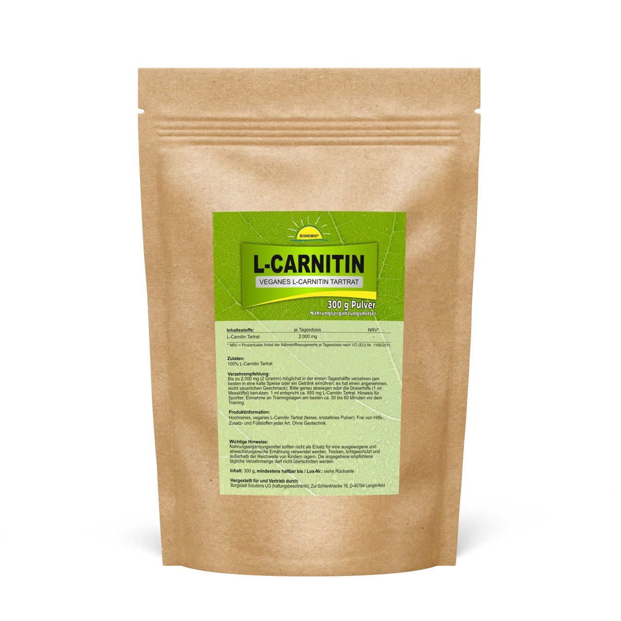 Bonemis L-Carnitin Tartrat, veganes Pulver, 300 g im Beutel Bonemis L-Carnitin Tartrat, veganes Pulver, 300 g im Beutel