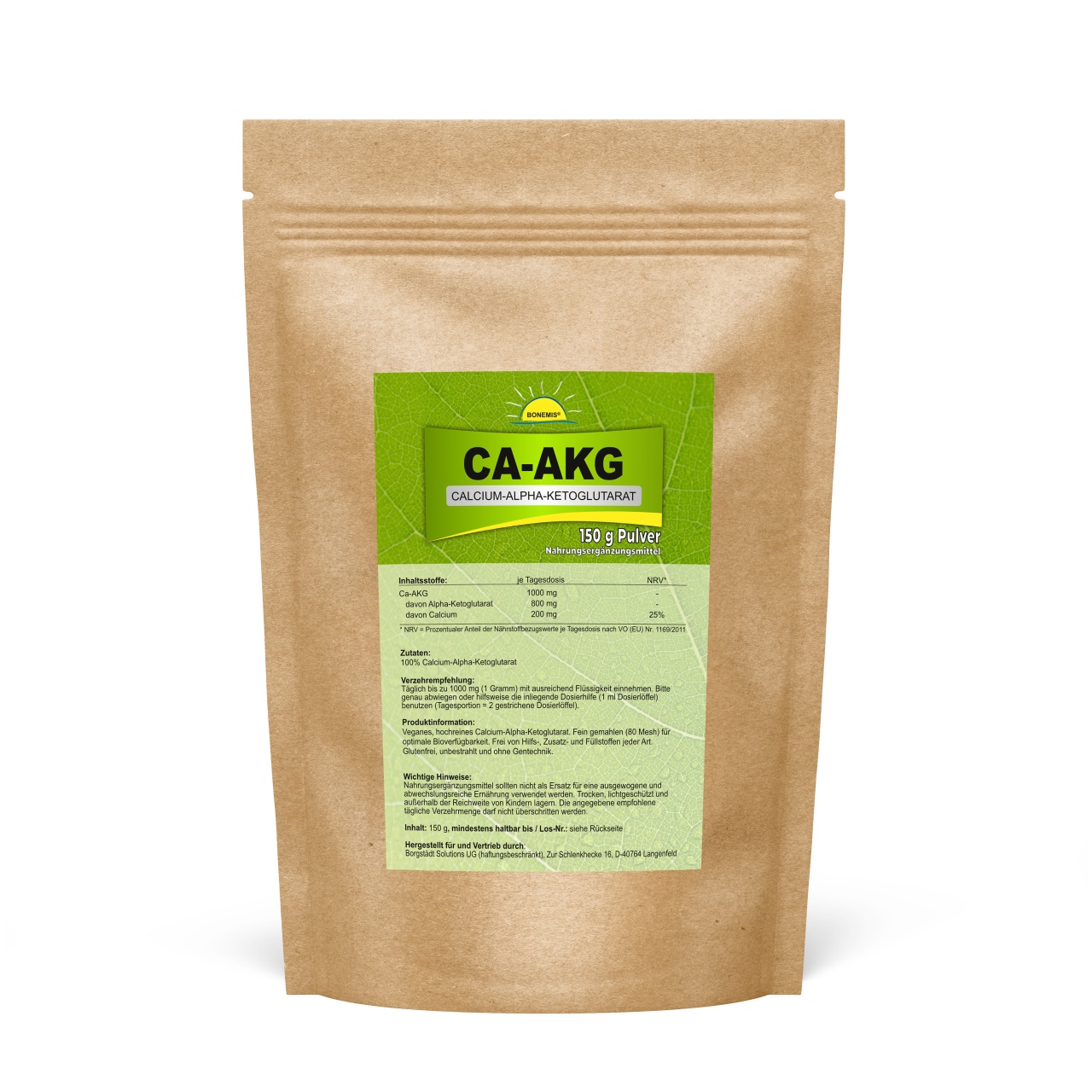 Bonemis® Ca-AKG (Calcium-Alpha-Ketoglutarat), hochrein, vegan, ohne Zusätze, 150 g im Beutel