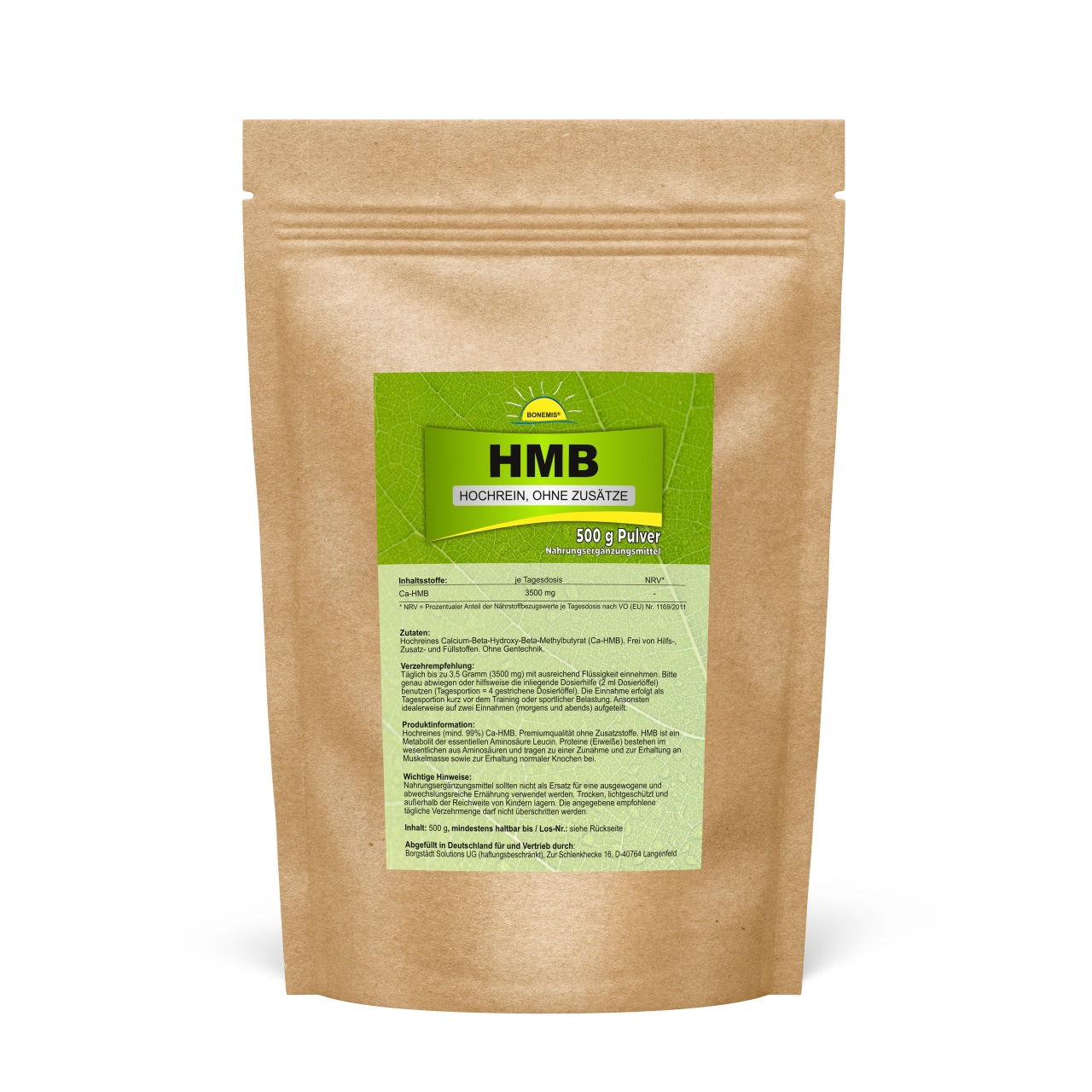 Bonemis® HMB (hochreines Ca-HMB, mind. 99%), ohne Zusatzstoffe, 500 g im Beutel