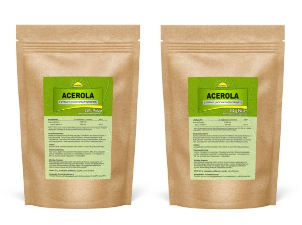 Sparpack Bonemis® Premium Acerola-Extrakt (hochdosiert, &gt;25% Vitamin C nach HPLC), 2x 250 g