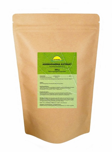 Bonemis® Ashwagandha-Extrakt, hochkonzentriert (5:1), Premiumqualität ohne Zusätze, 250 g im Beutel