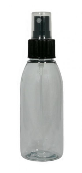 Recycling PET Flasche, 100 ml, klar, mit Sprühzerstäuber