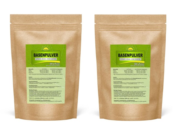 Sparpack Bonemis® Basenpulver (Citrate), vegan, Premiumqualität ohne Zusätze, 2x 500 g