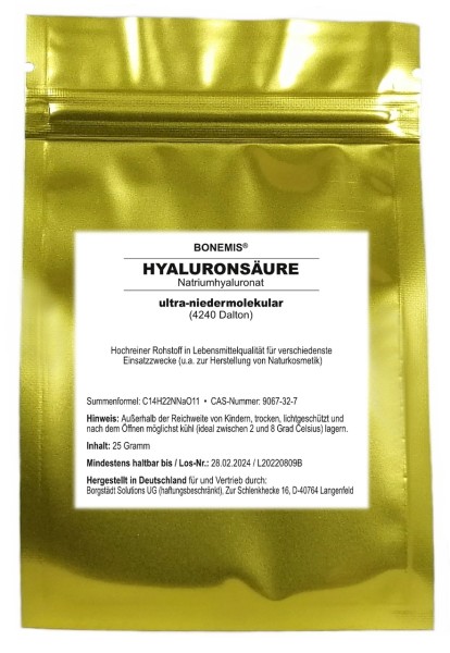 Bonemis® Hyaluron (Anti-Aging-Creme selber machen), Rohstoff für Naturkosmetik, 25 g im Beutel