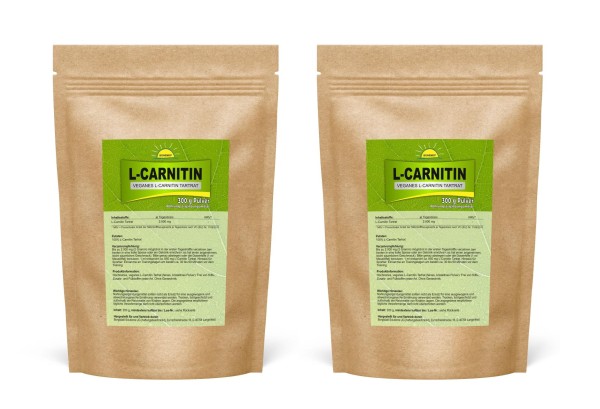 Sparpack Bonemis® L-Carnitin Tartrat, veganes Pulver, 2x 300 g im Beutel