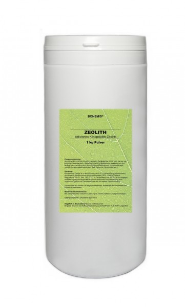 Bonemis® Zeolith in Premium-Qualität. 1 kg microfeines Pulver in PE-Dose