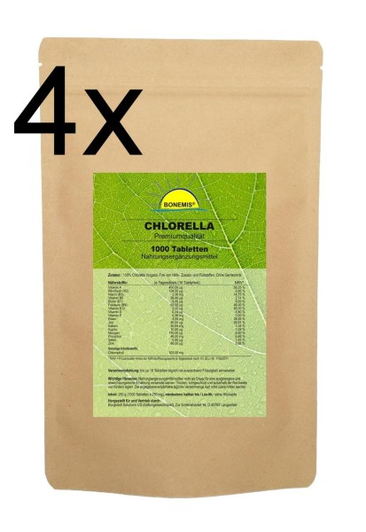 Sparpack Bonemis® Chlorella, 1 kg (4 Vorrats-/Nachfüllpacks à 1000 Tabletten im Beutel)