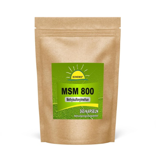 Bonemis® MSM, 365 vegane Kapseln à 800 mg, Premium-MSM (99,95% Reinheitsgrad), im Beutel