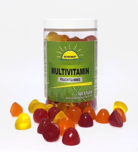 Bonemis® Große Multivitamin Fruchtgummis, vegan, ohne Zuckerzusatz, 100 Stück à 3 Gramm